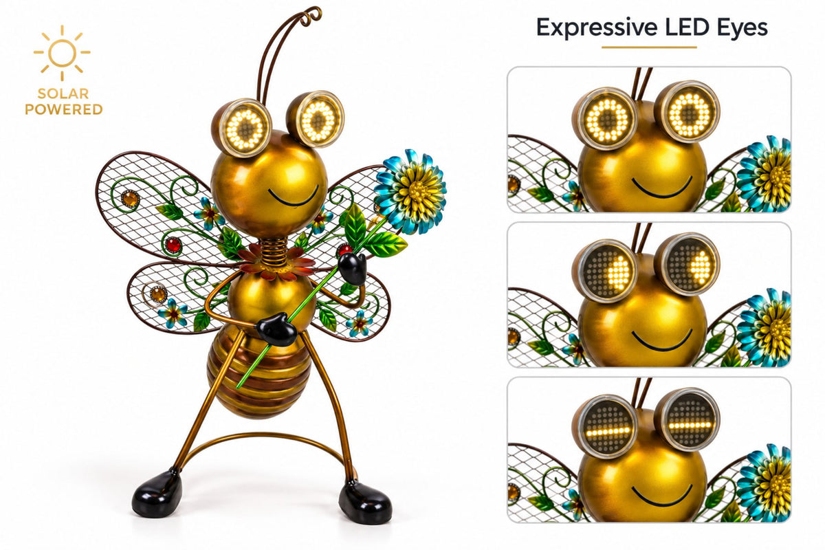 Metal Statue Bee w/Solar Animated Eyes 40x27x12cm