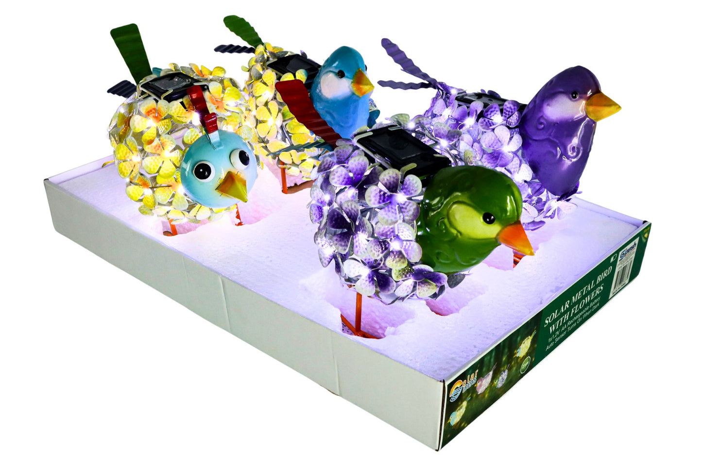 Metal Flower Bird w/Solar Lights 24x21x13cm 4 Asstd PDQ