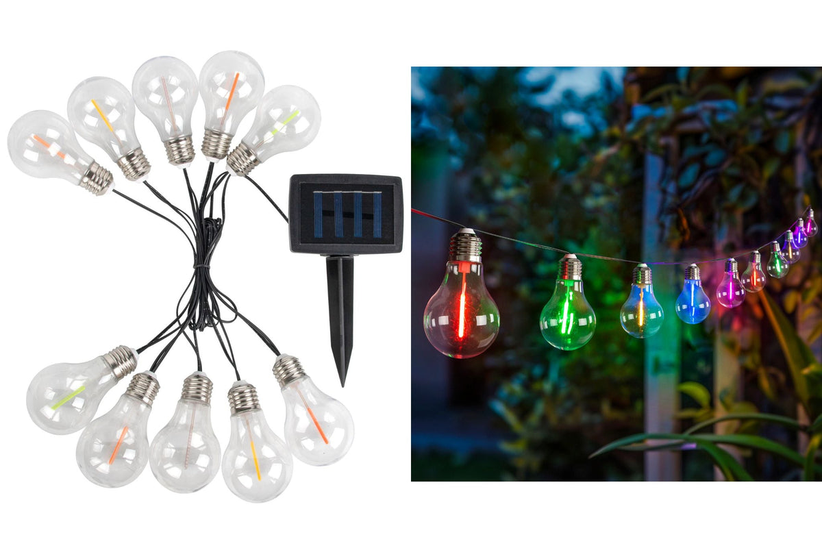 Solar String Light Bulb Multicolour Filament 2m Pk10