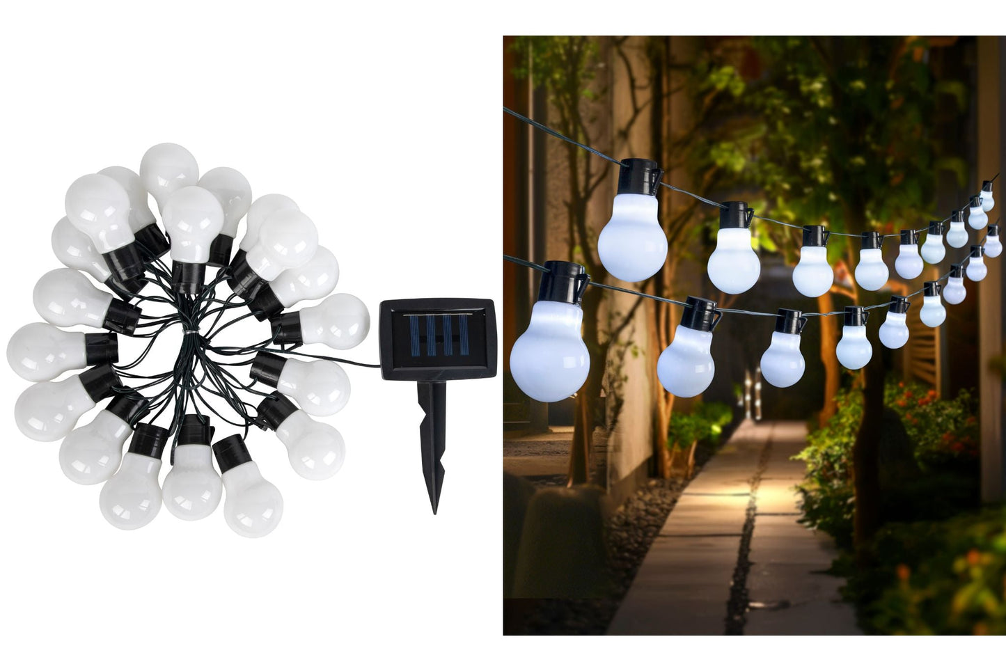 Solar String White Bulb Light 2m Pk20