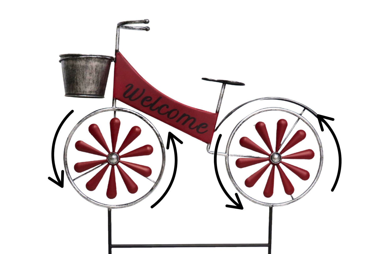 Metal Bike Spinning Wheel Garden Stake 70cm 3 Asstd
