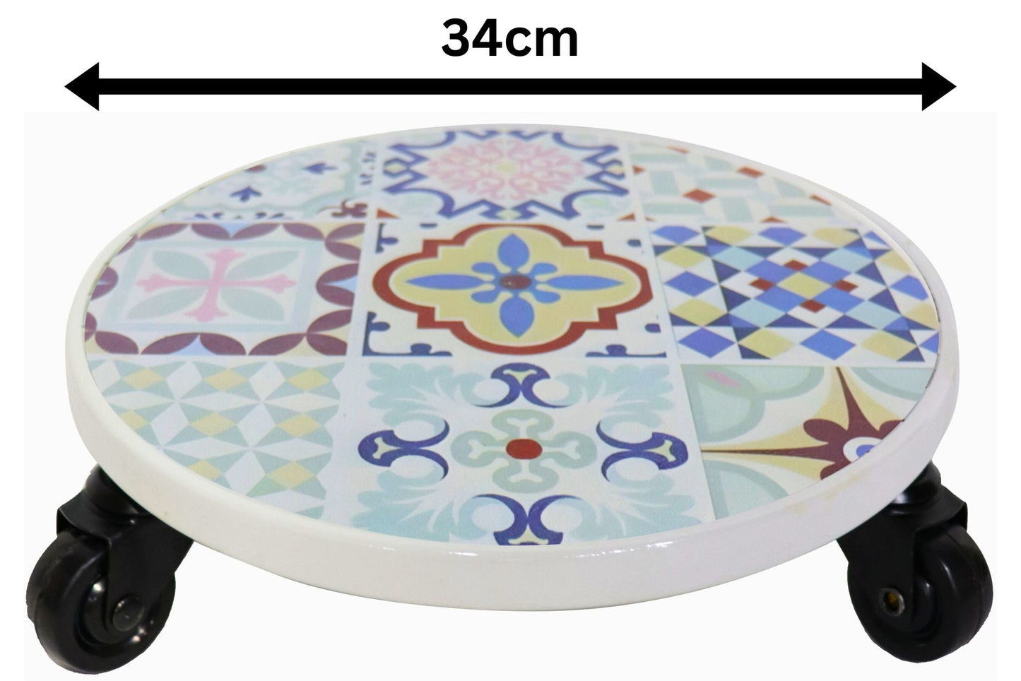 Metal Flowerpots Stand Printed w/ Wheels 34cm