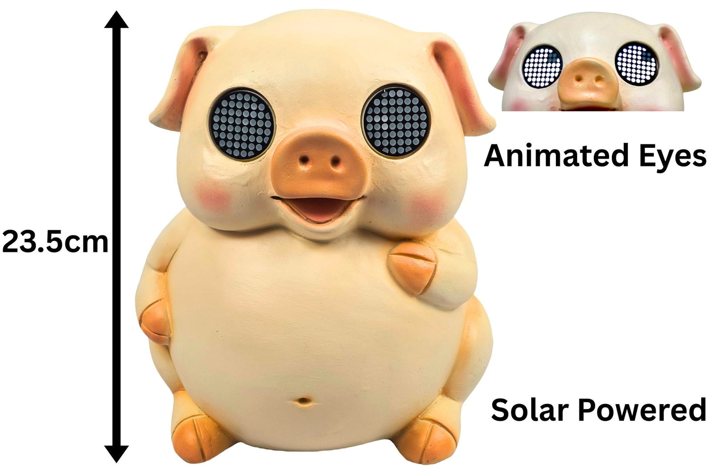 Polyresin Pig w/Solar Animated Eyes 23.5cm