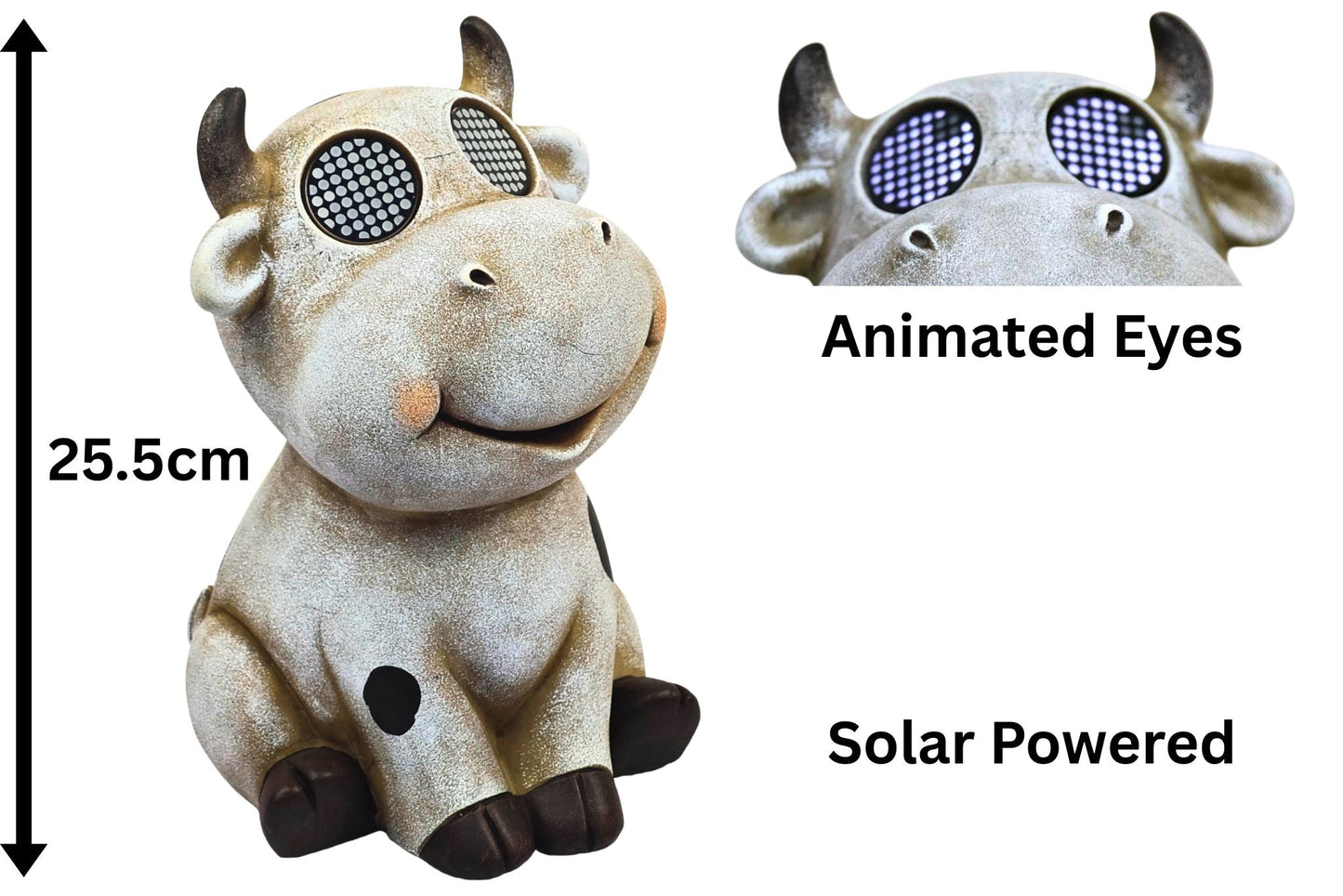 Polyresin Cow w/Solar Animated Eyes 25.5cm