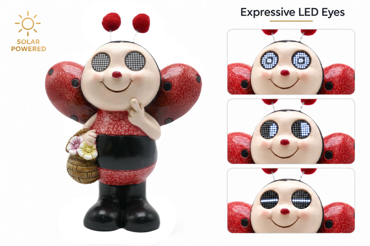 Polyresin Ladybug Stand w/Solar Animated Eyes 38.5cm