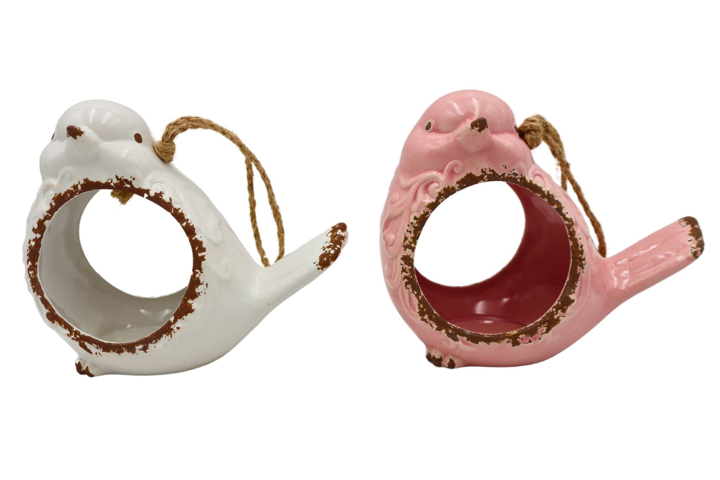 Ceramic Birdhouse White/Pink 19x9x17cm 2 Asstd