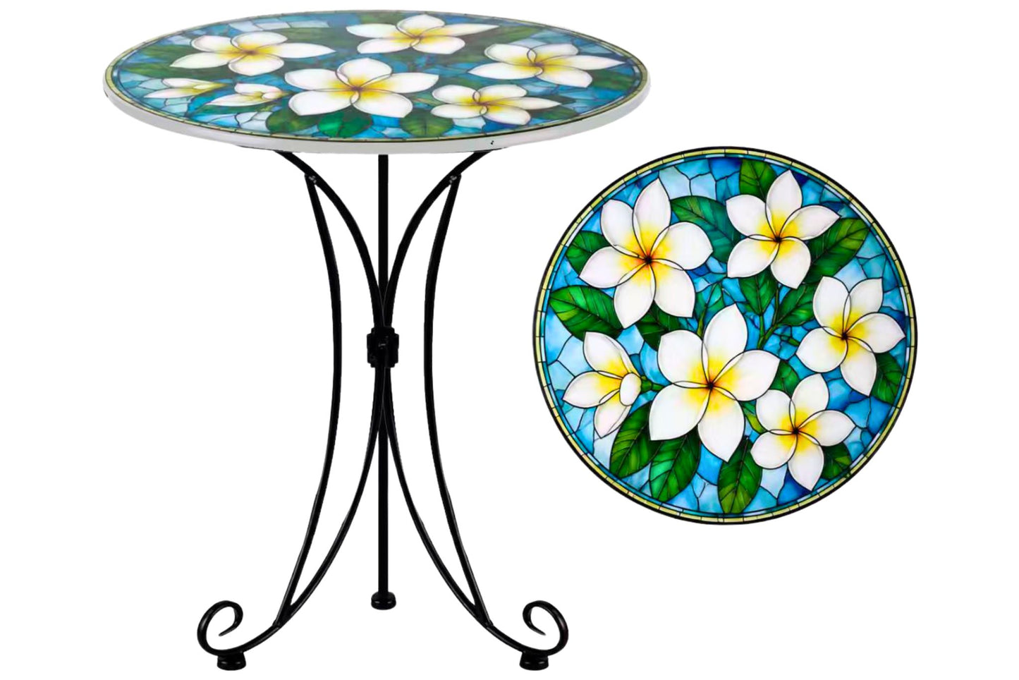 Metal Printed Side Table Frangipani 46cm