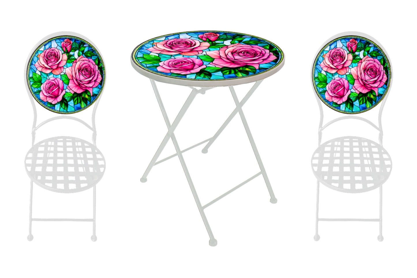 Metal Table & Chairs Set Printed Rose