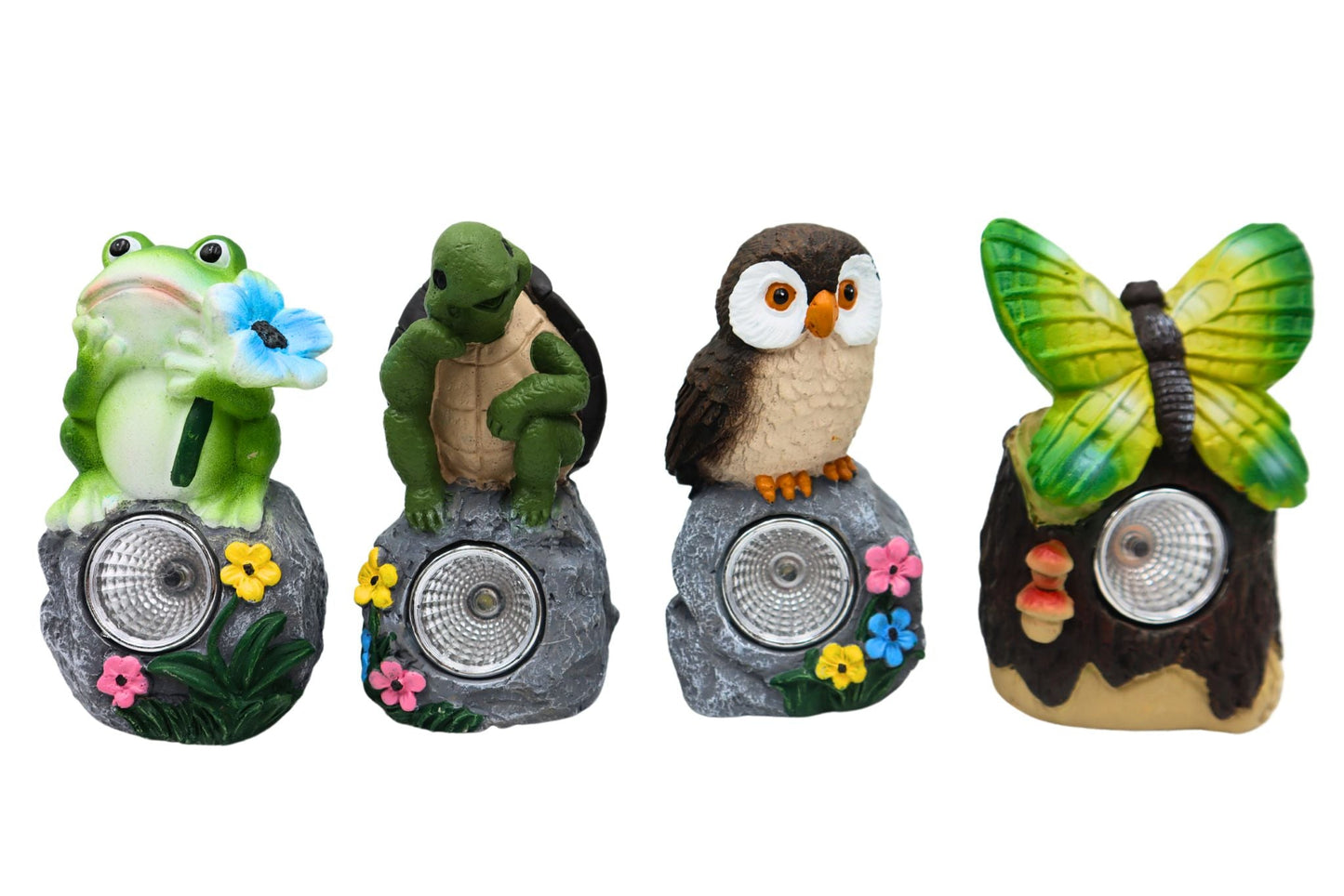 Cement Decor Statues w/Solar Light Animals 12cm 4 Asstd