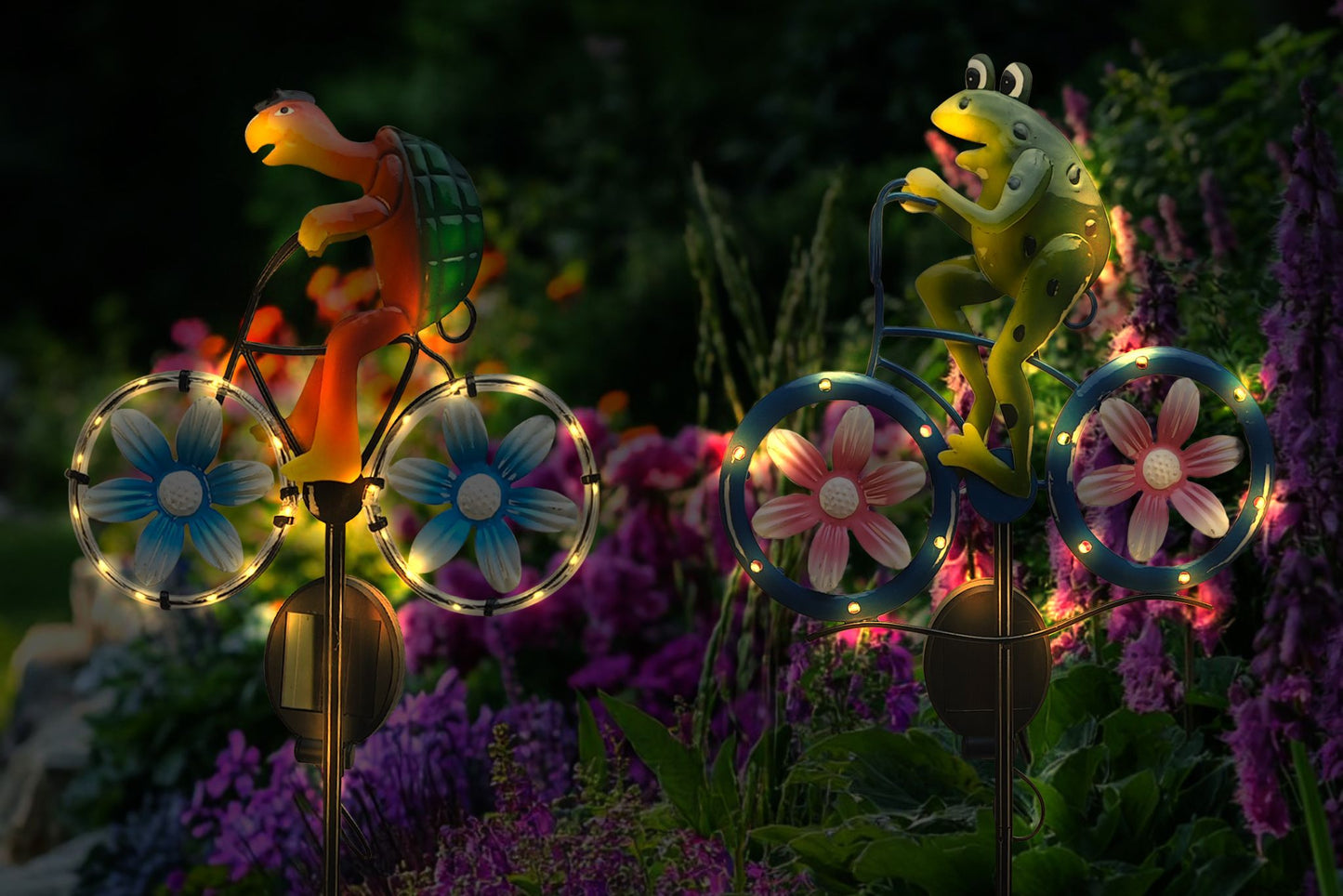 Solar Turtle/Frog Riding Bicycle Stake 93x24cm 2 Asstd PDQ