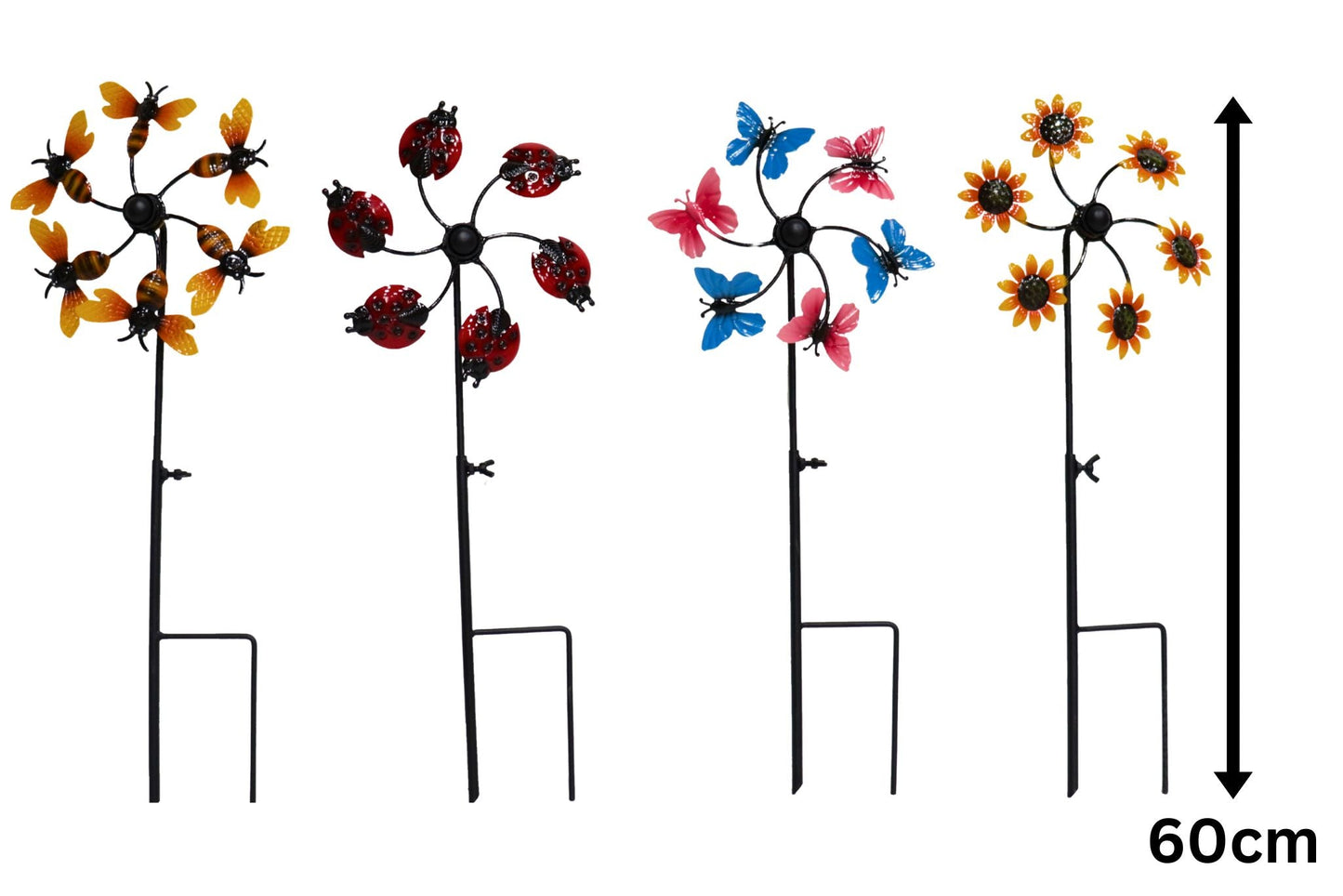 Metal Garden Stake Spinning 60cm 4 Asstd PDQ