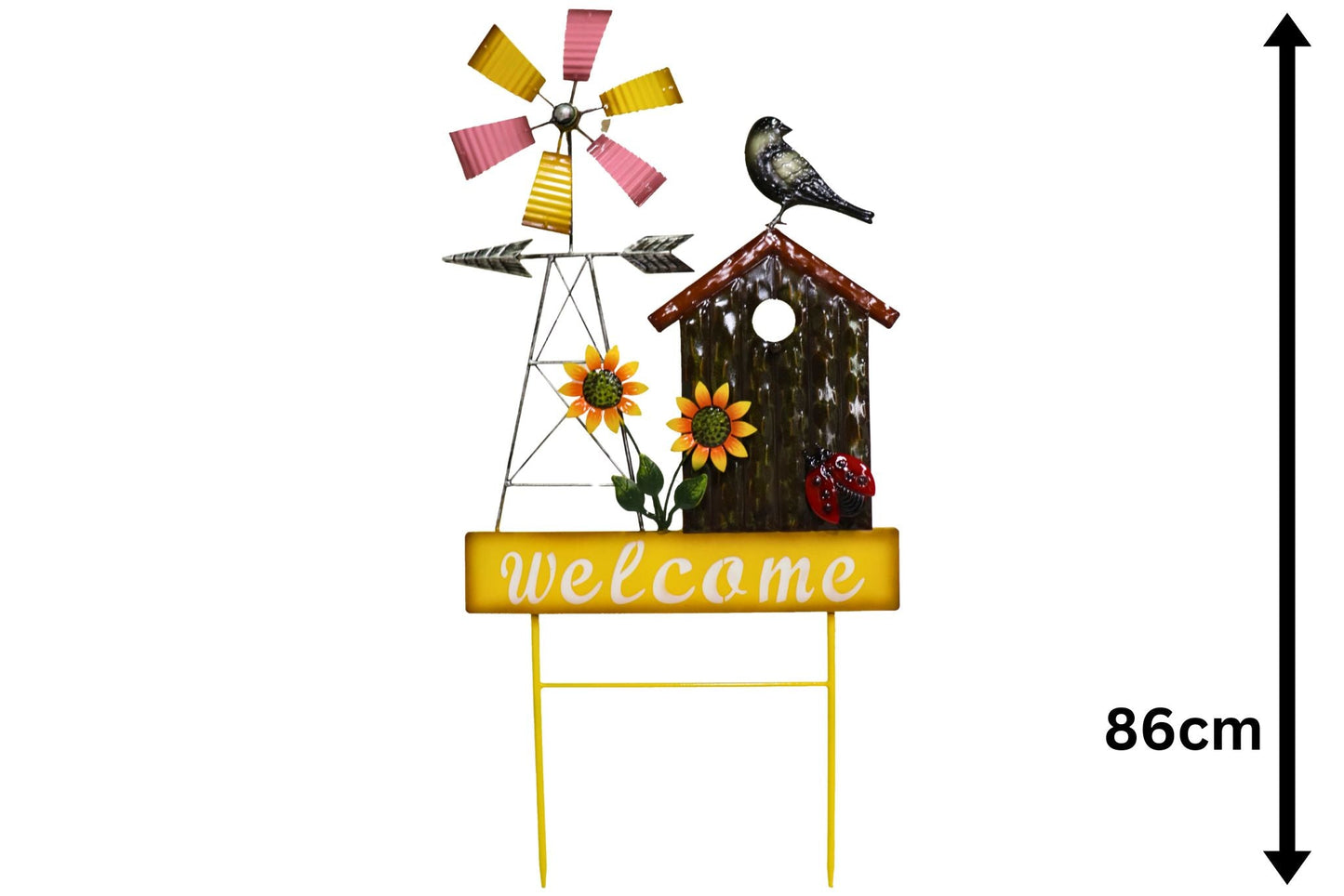 Metal Garden Stake Windmill Bird House 86cm