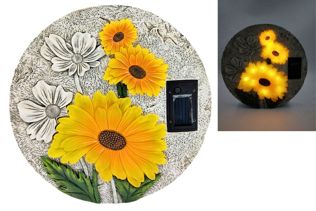 Resin Stepping Stone Sunflower w/Solar Light 26cm