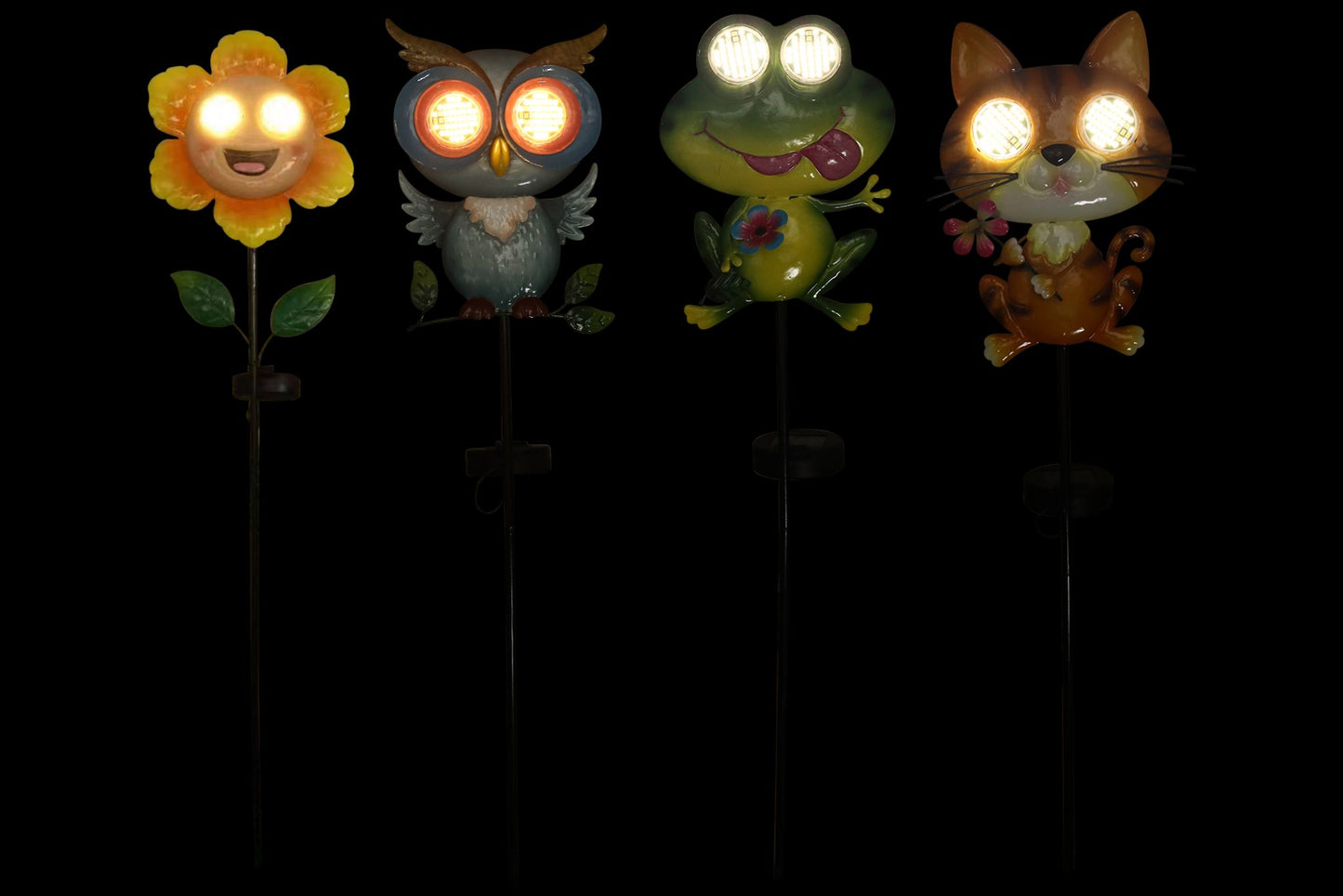 Solar Flower/Frog/Owl/Cat Stake With Animated Eyes 94cm 4 Asstd PDQ
