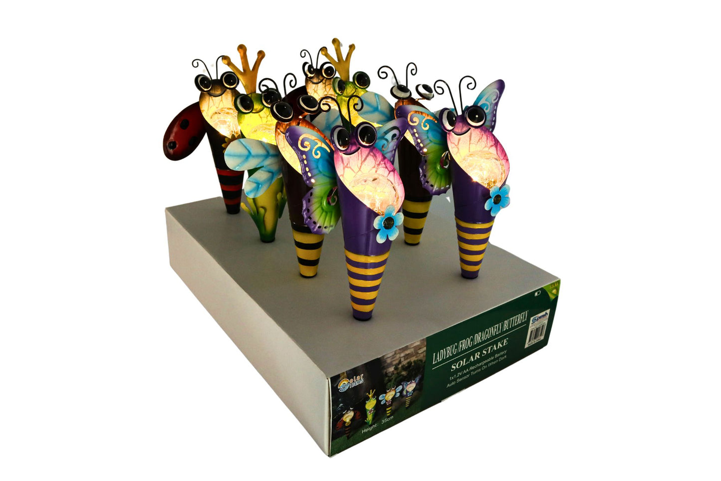 Metal Garden Stake Bee/Frog/Dragonfly/Butterfly w/Solar Light 36cm 4 Asstd PDQ