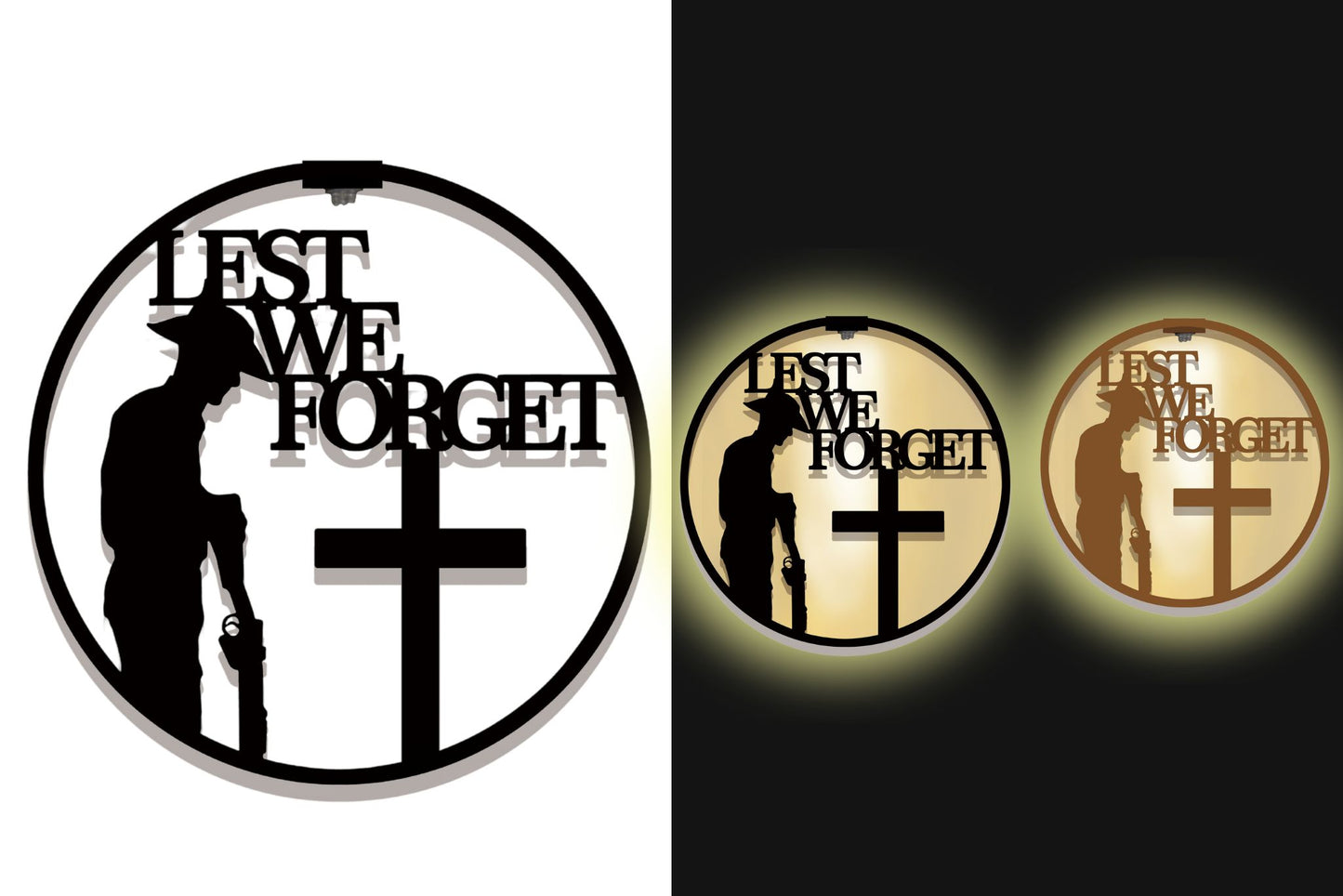 Anzac Wall Art Solar Round Soldier Cross 40cm/35cm 2 Asstd