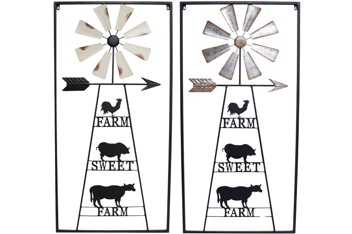 Metal Wall Art Windmill w/Farm Animals 122cm 2 Asstd