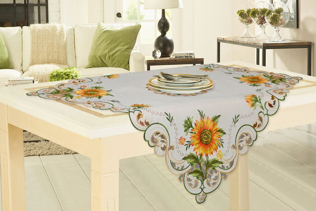 Embroidered Table Cloth 85x85cm Square Sunflower