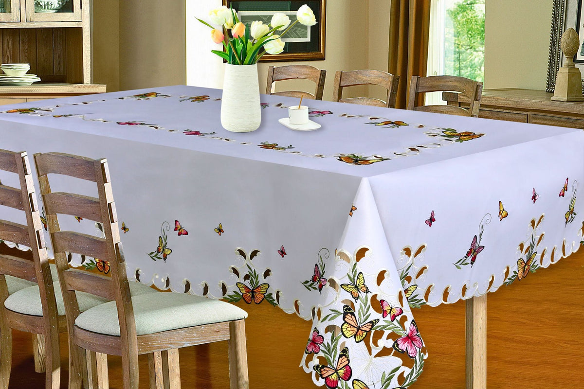 Embroidered Table Cloth 220x150cm Rect. Butterfly