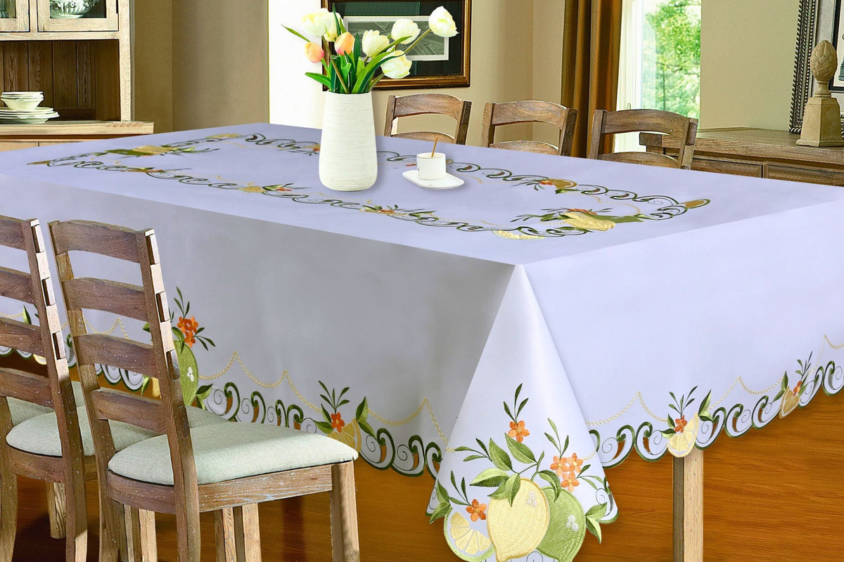 Embroidered Table Cloth 220x150cm Rect. Lemon