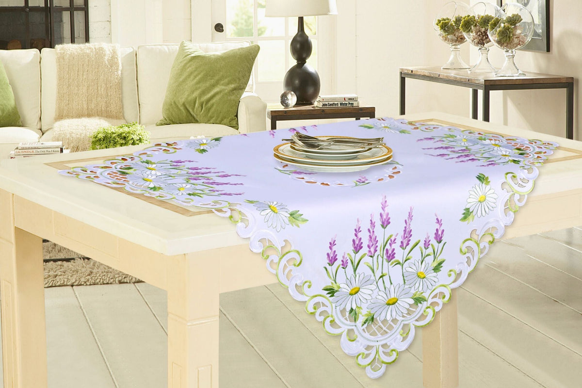 Embroidered Table Cloth 85x85cm Square Lavender