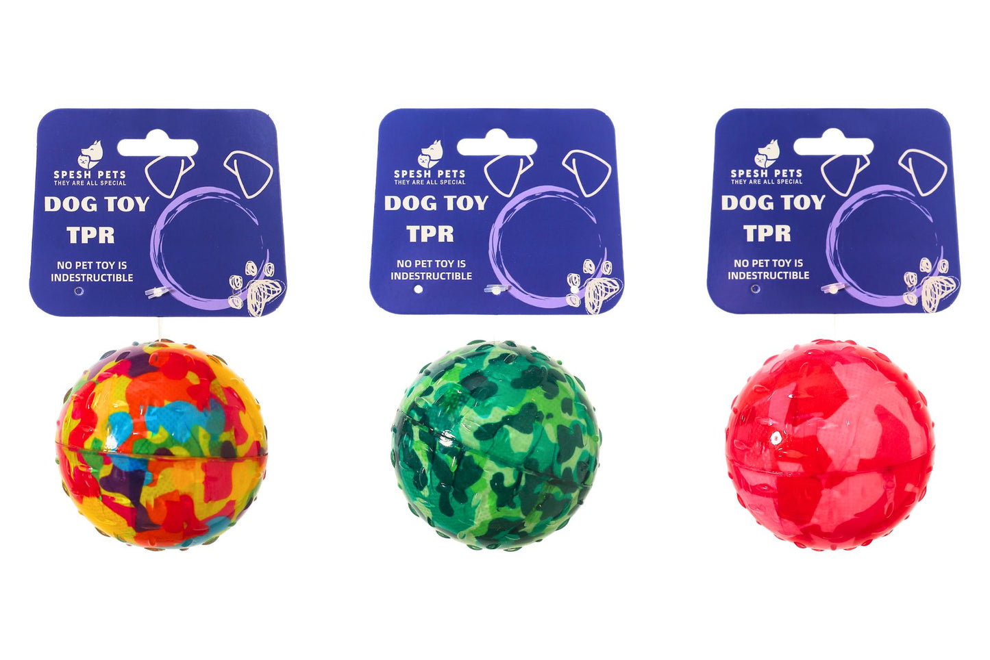 Dog Toy TPR Rubber Ball 7.5cm 3 Asstd