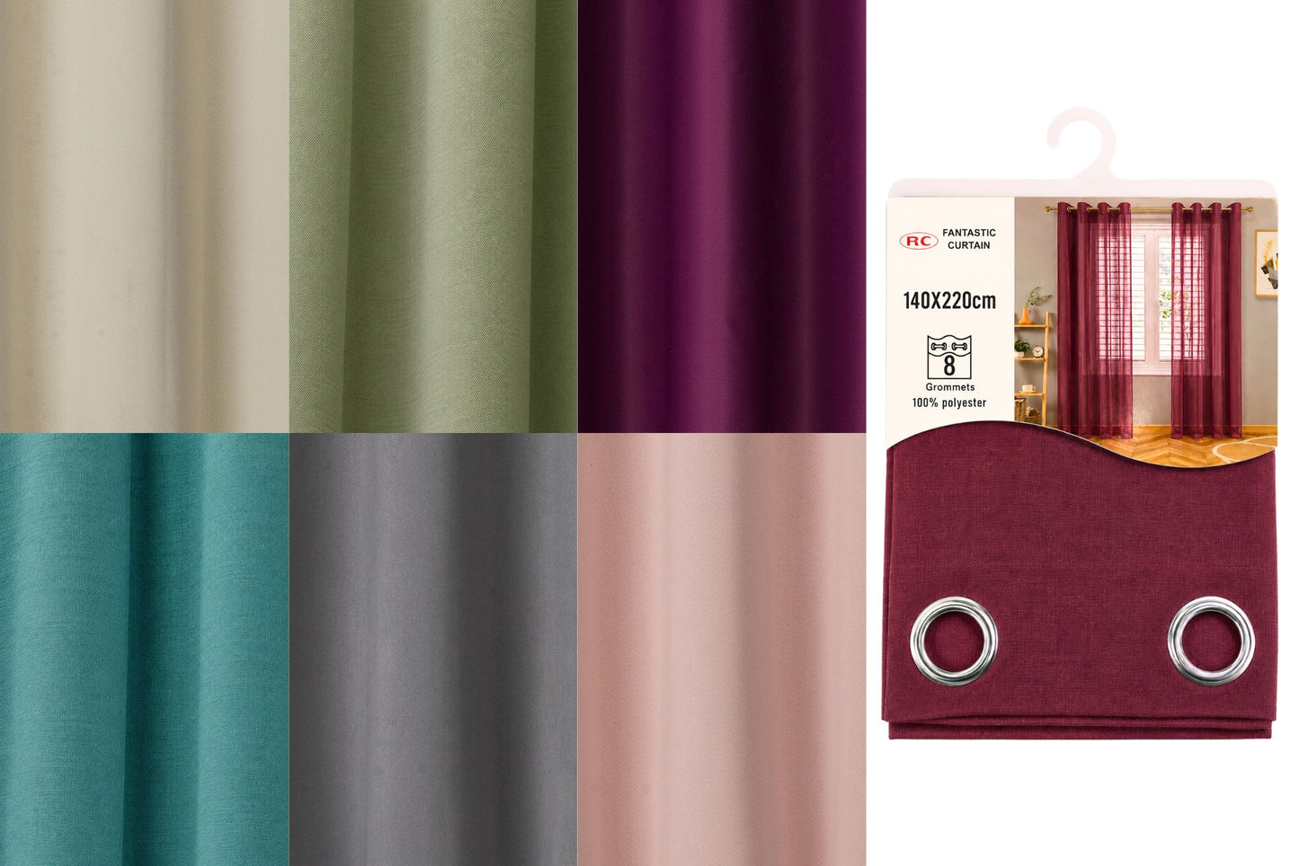 Curtain 8 Grommets 140x213cm 6 Asstd