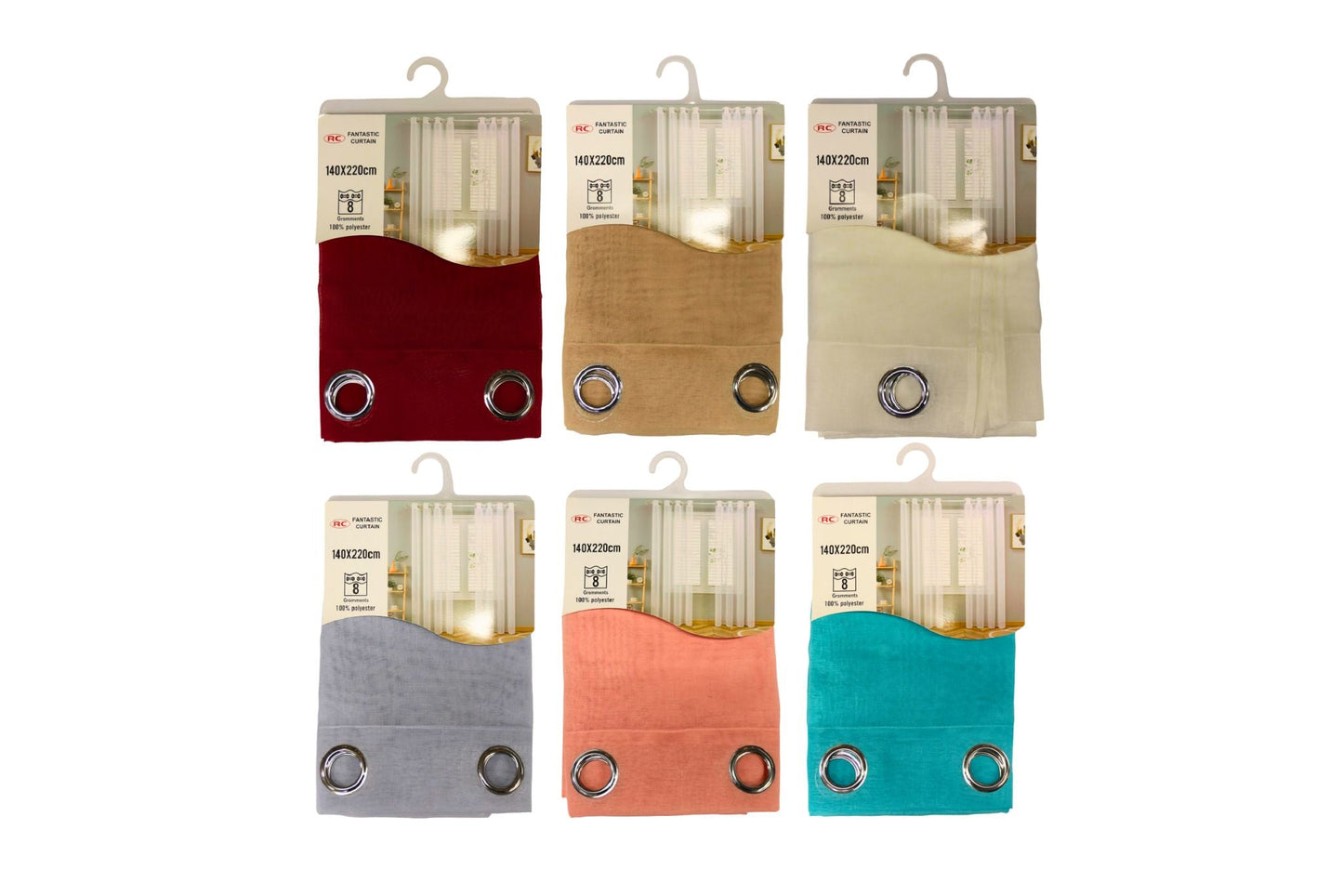 Sheer Curtain 8 Grommets 137x220cm 6 Asstd