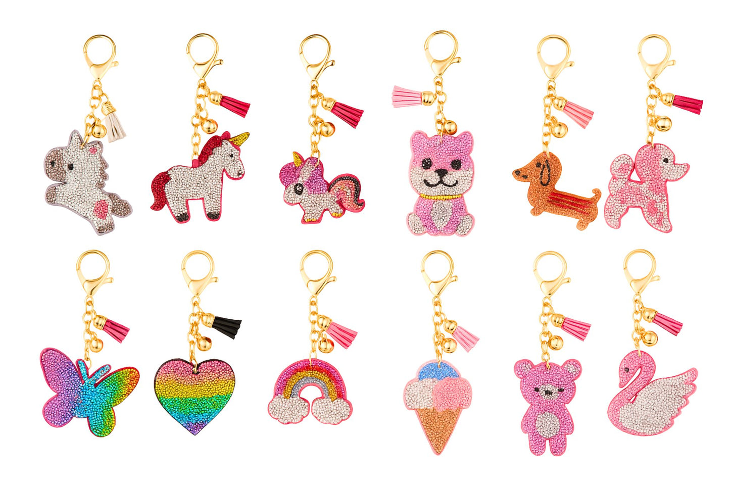 Diamante Keychain - Animal Colour 12 Asstd