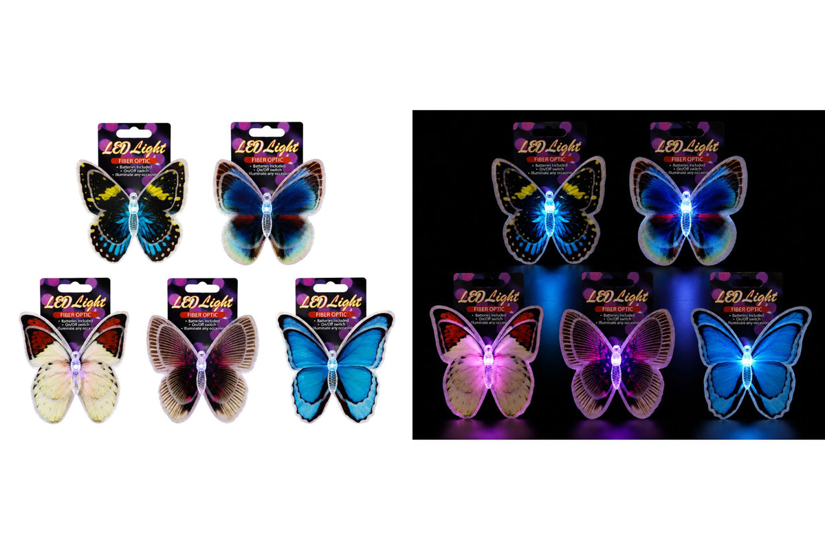 Fibre Optic Butterfly 10.5x9cm 6 Asstd