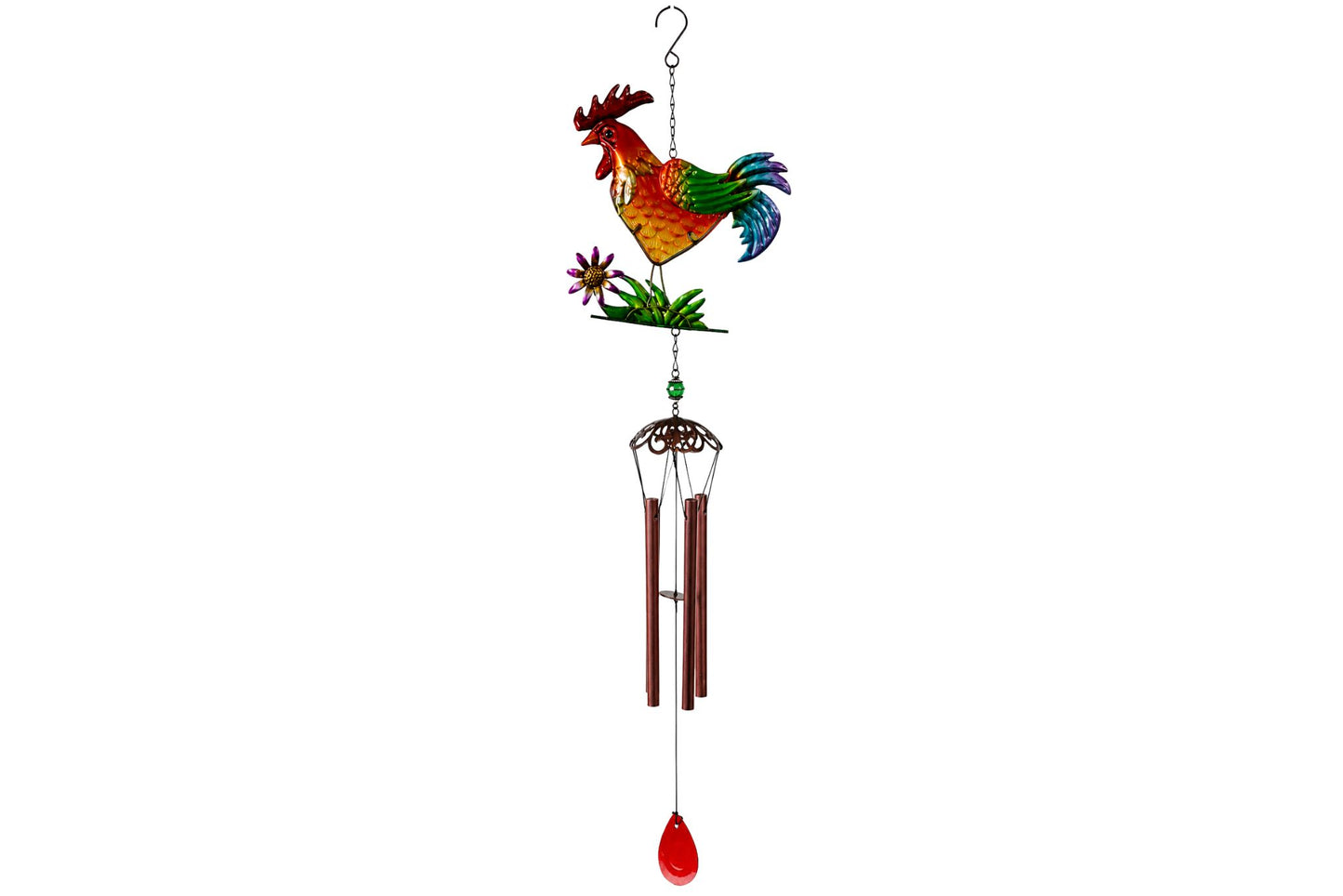 Metal & Glass Wind Chime Rooster 75cm