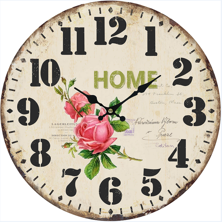 Clock Wall MDF Rose Flower 34cm