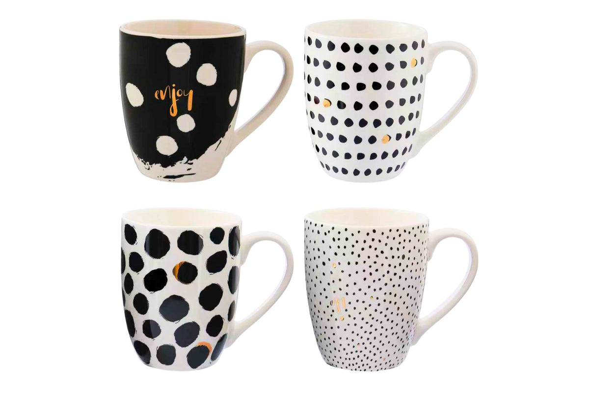 Ceramic Mug Black & White Polka Dots 8x10cm 4 Asstd