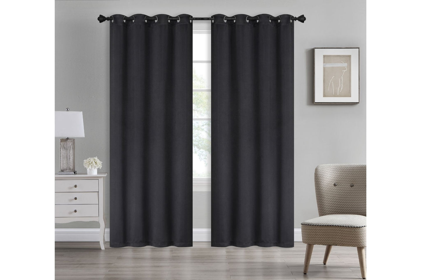 Solid Blackout Curtain 8 Grommets 137x213cm 200gsm Angel Black