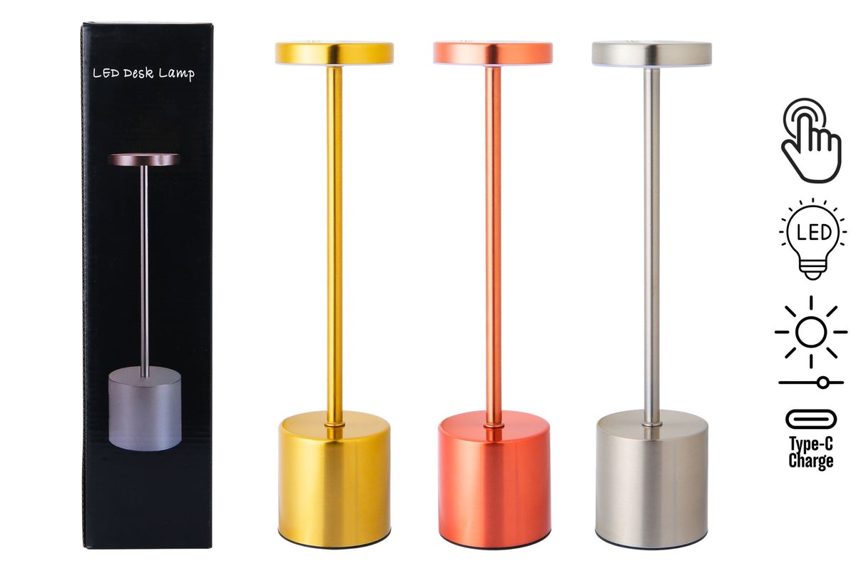Metal LED Table Lamp 3-Colours 8x34cm 3 Asstd