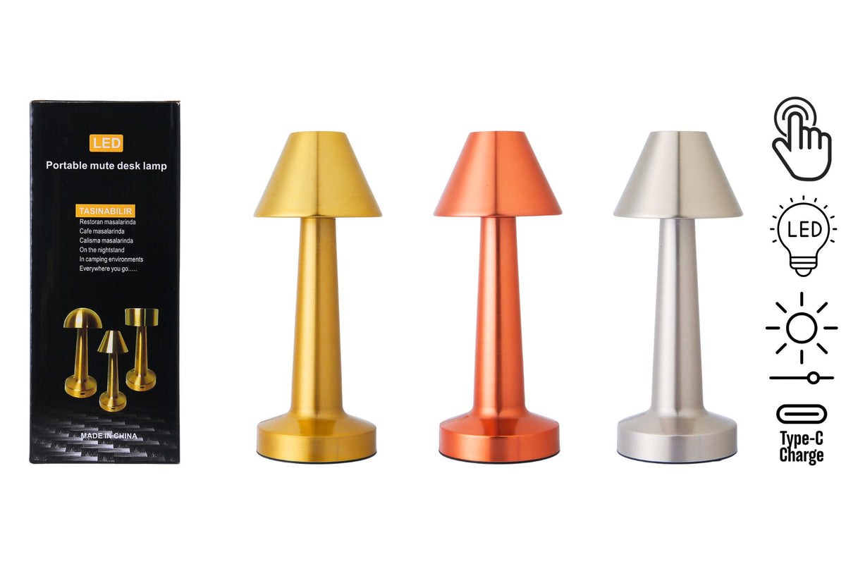 Metal LED Table Lamp 3-Colours 9x23cm 3 Asstd