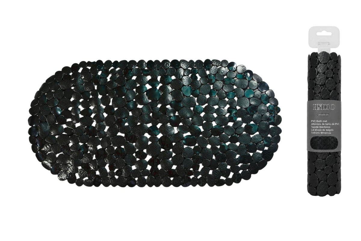 PVC Non-Slip Suction Mat Pebble Black 69x35cm