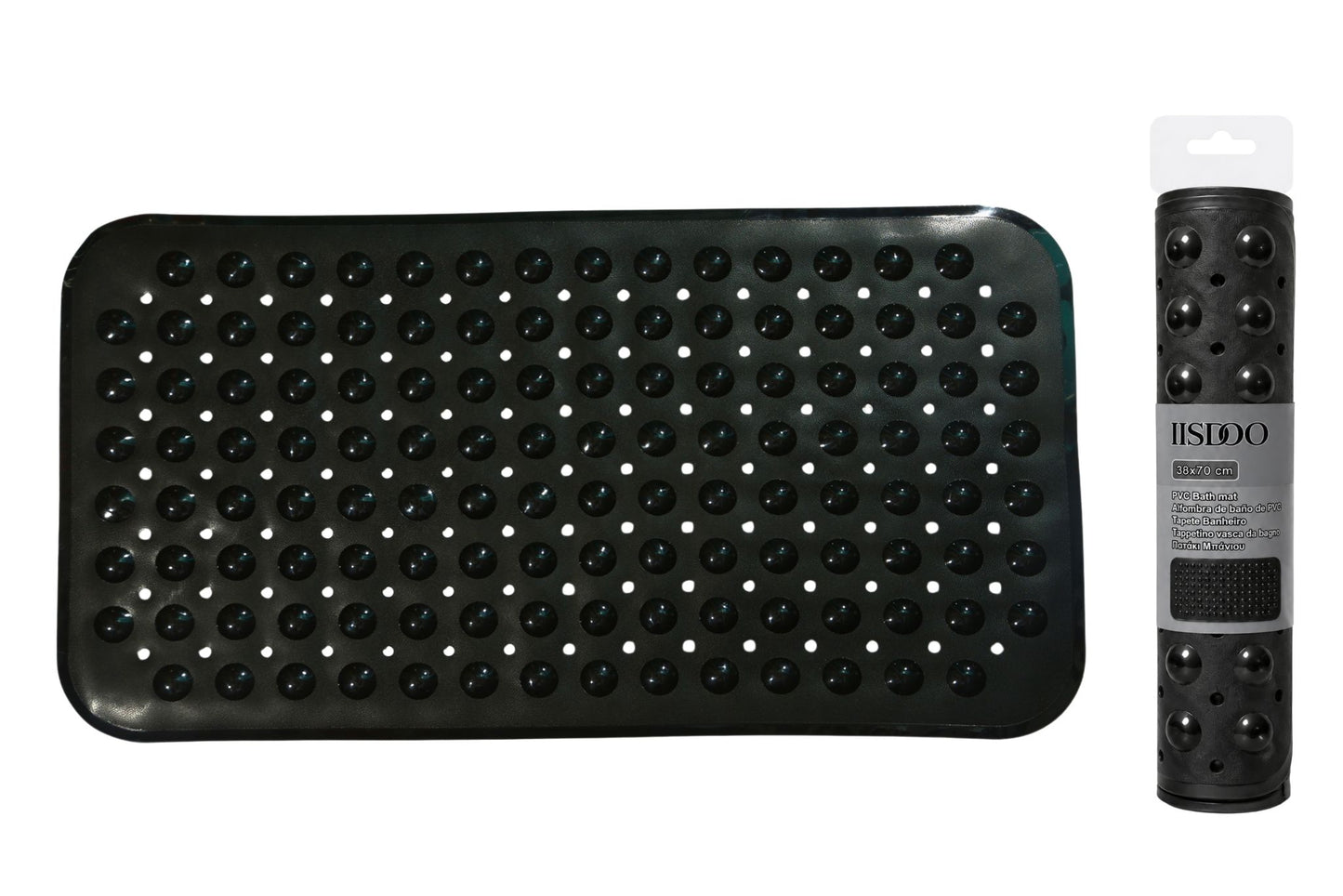 PVC Bath Mat Retangular Dotted Black 70x38cm