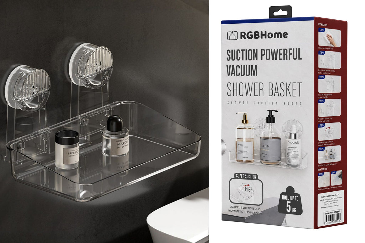 Clear Storage Shelf w/Suction 24.6x16.3x14cm