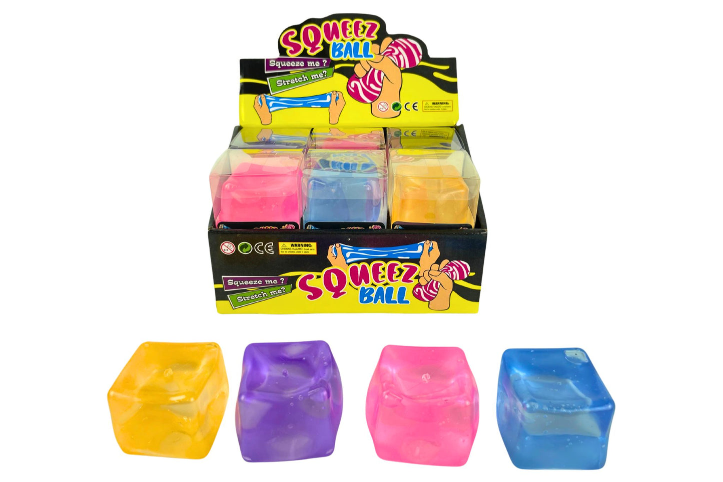 Squishy Clear Cube 6cm 4 Asstd PDQ