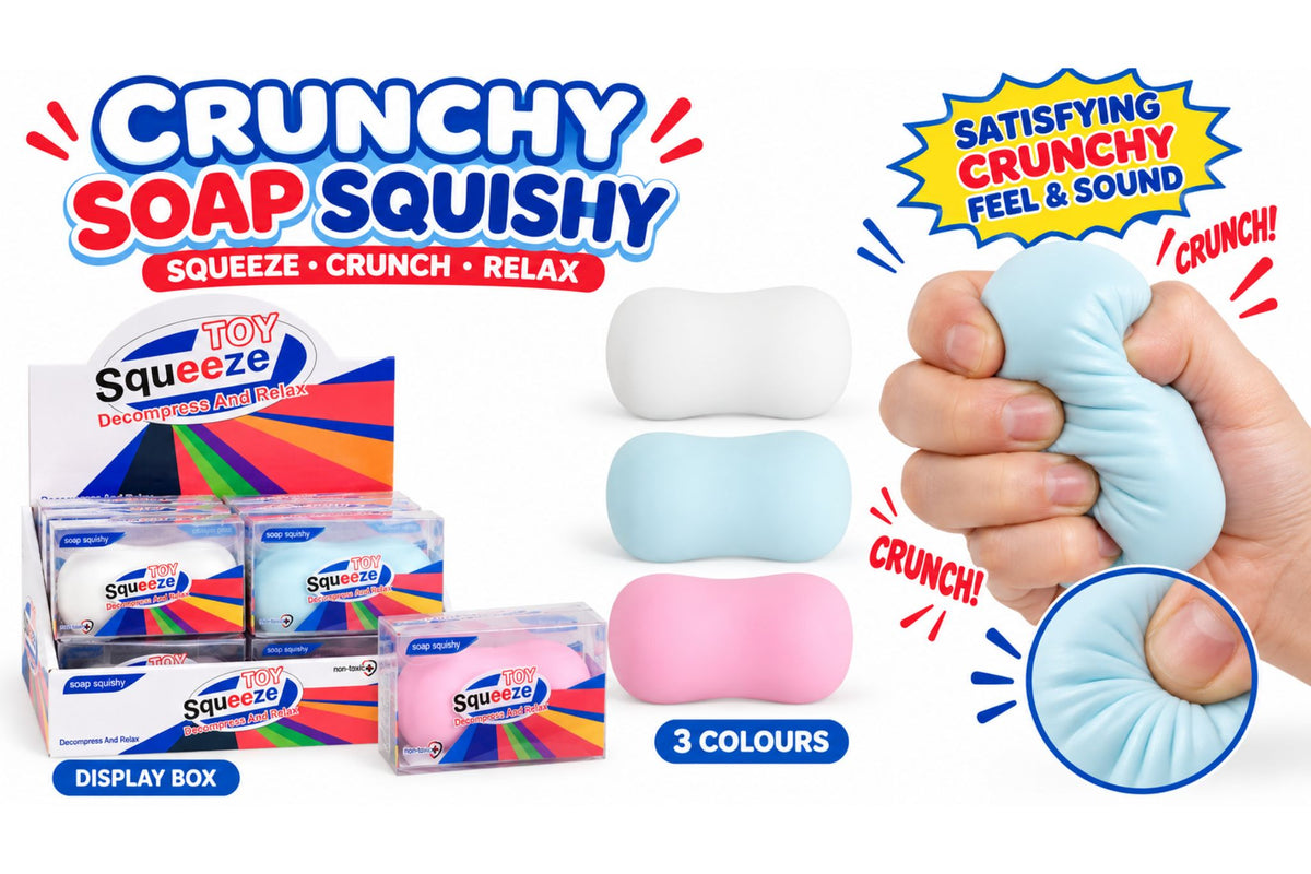 Squishy Crunchy Soap 8x6cm 85g 3 Asstd PDQ