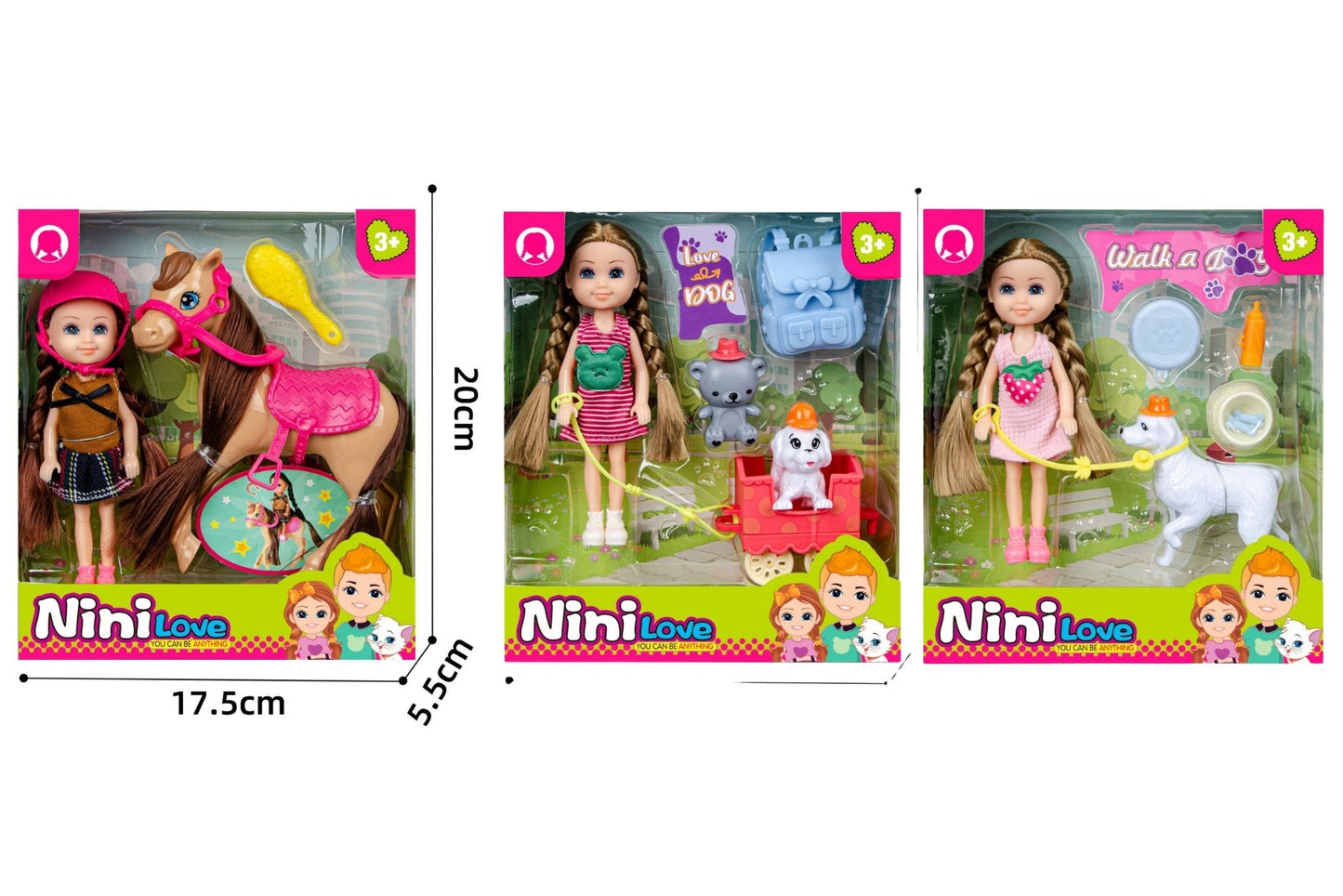 Baby Doll W/Horse 15cm 3 Asstd