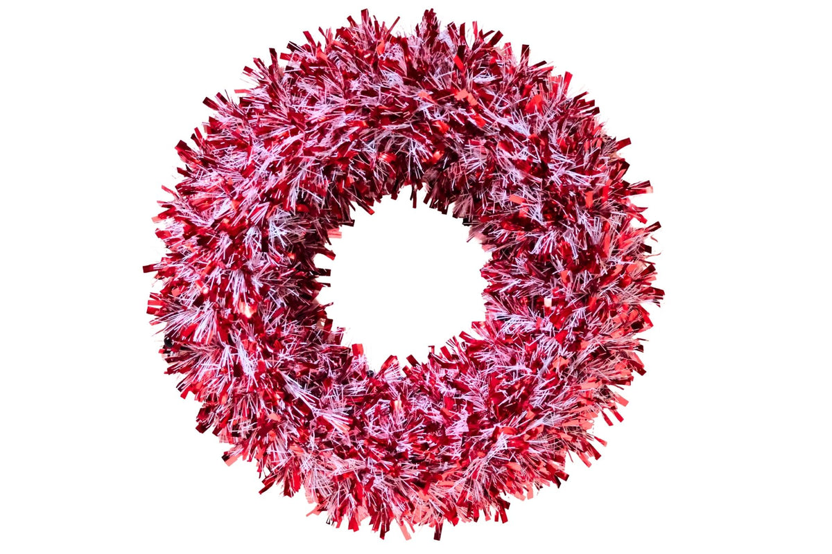 Tinsel Wreath Red/White 38cm