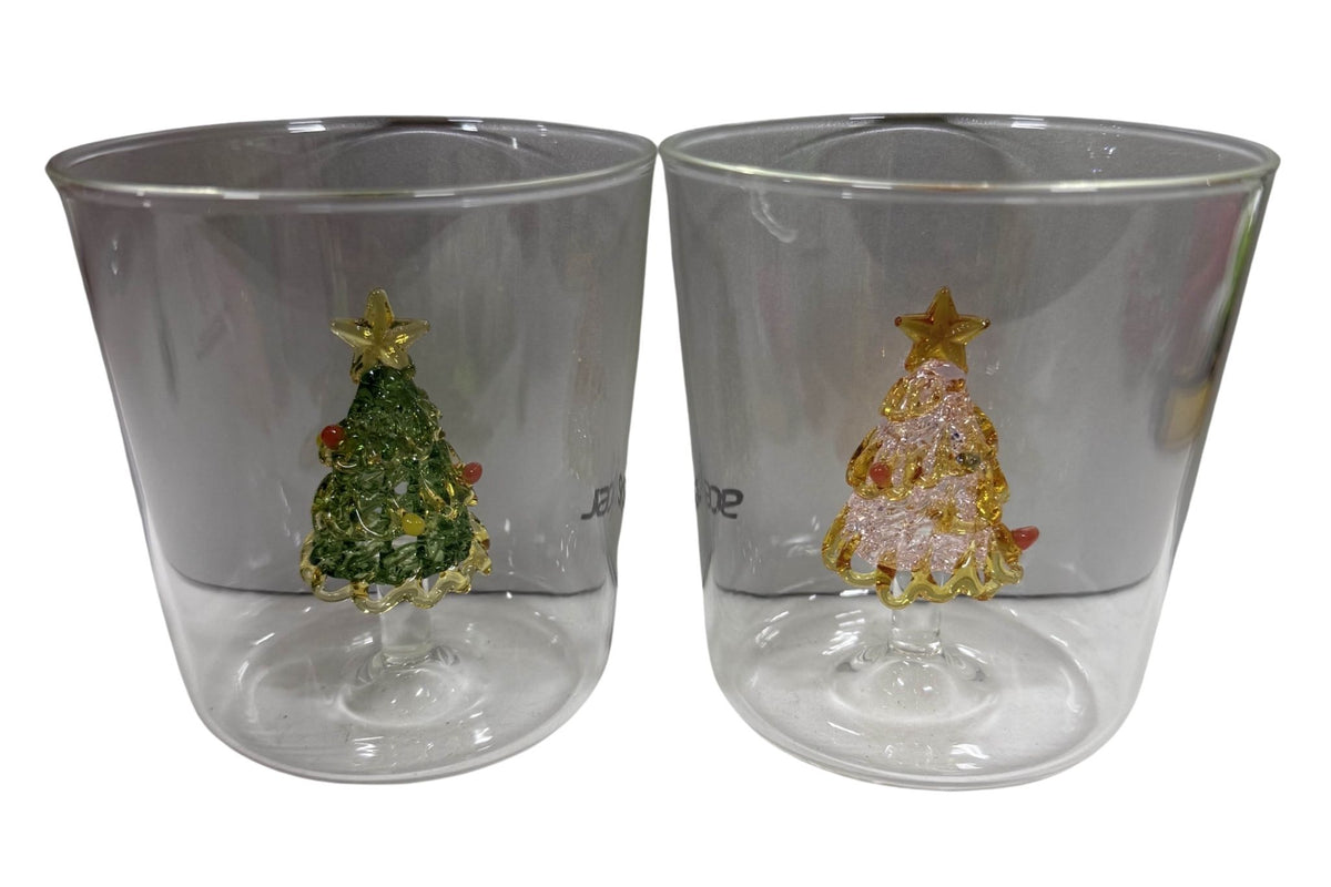 Xmas Tree Glass Mug 9x8.5cm 2 Asstd