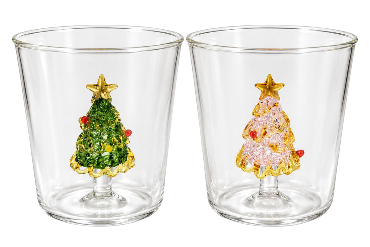 Xmas Tree Glass Mug 9x8.5cm 2 Asstd