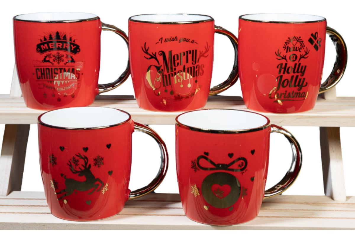 Xmas Ceramic Mug Red 8x8cm 4 Asstd