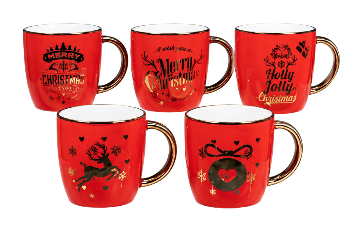 Xmas Ceramic Mug Red 8x8cm 4 Asstd