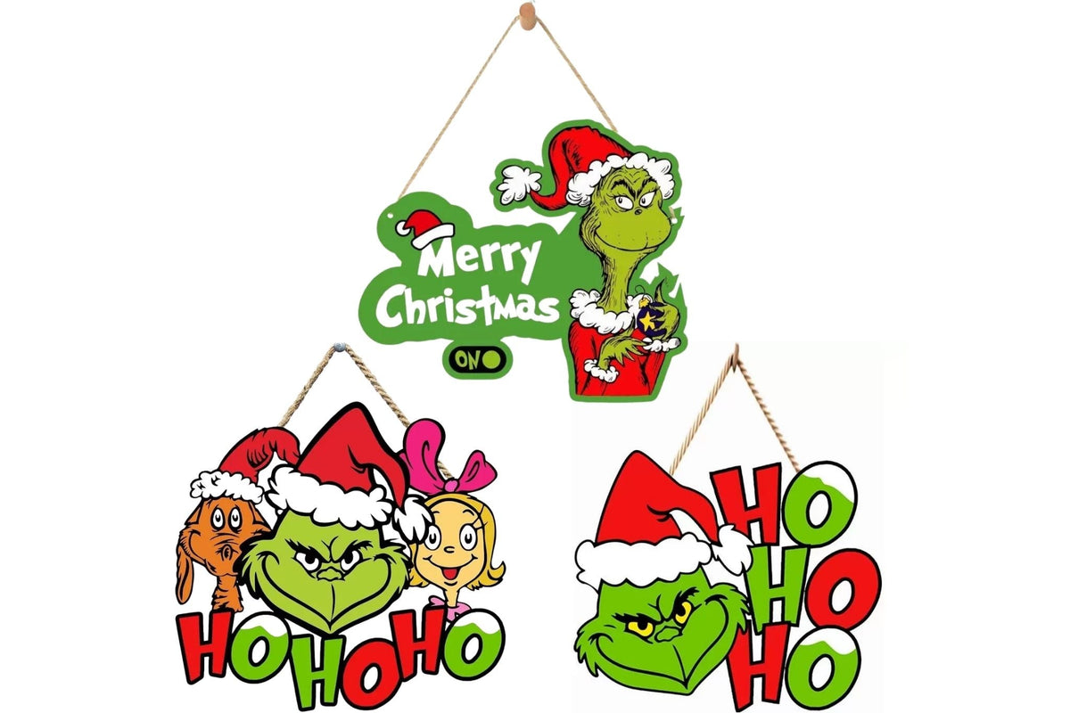 Xmas Hanging Sign Grumpy Green 30x25cm 3 Asstd