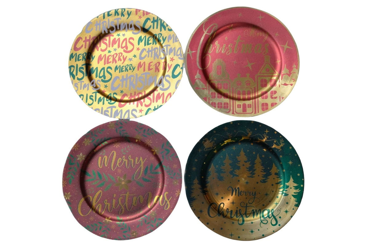 Plastic Plate Merry Christmas 33cm 4 Asstd