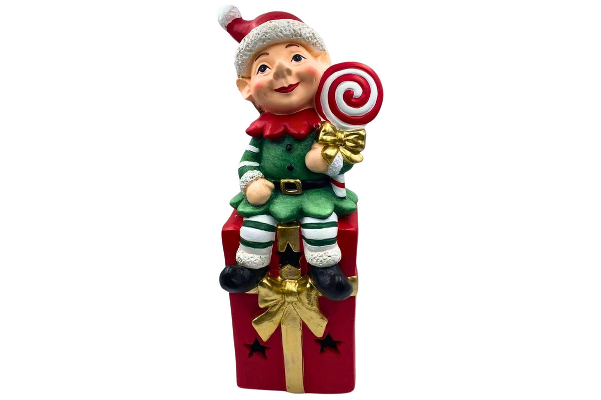 Elf on Present w/LED 18.4x16.9x45cm B/O
